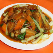 146. Double Cooked Pork Belly with Bak Choi &amp; Chili on Rice  回锅肉饭(辣)